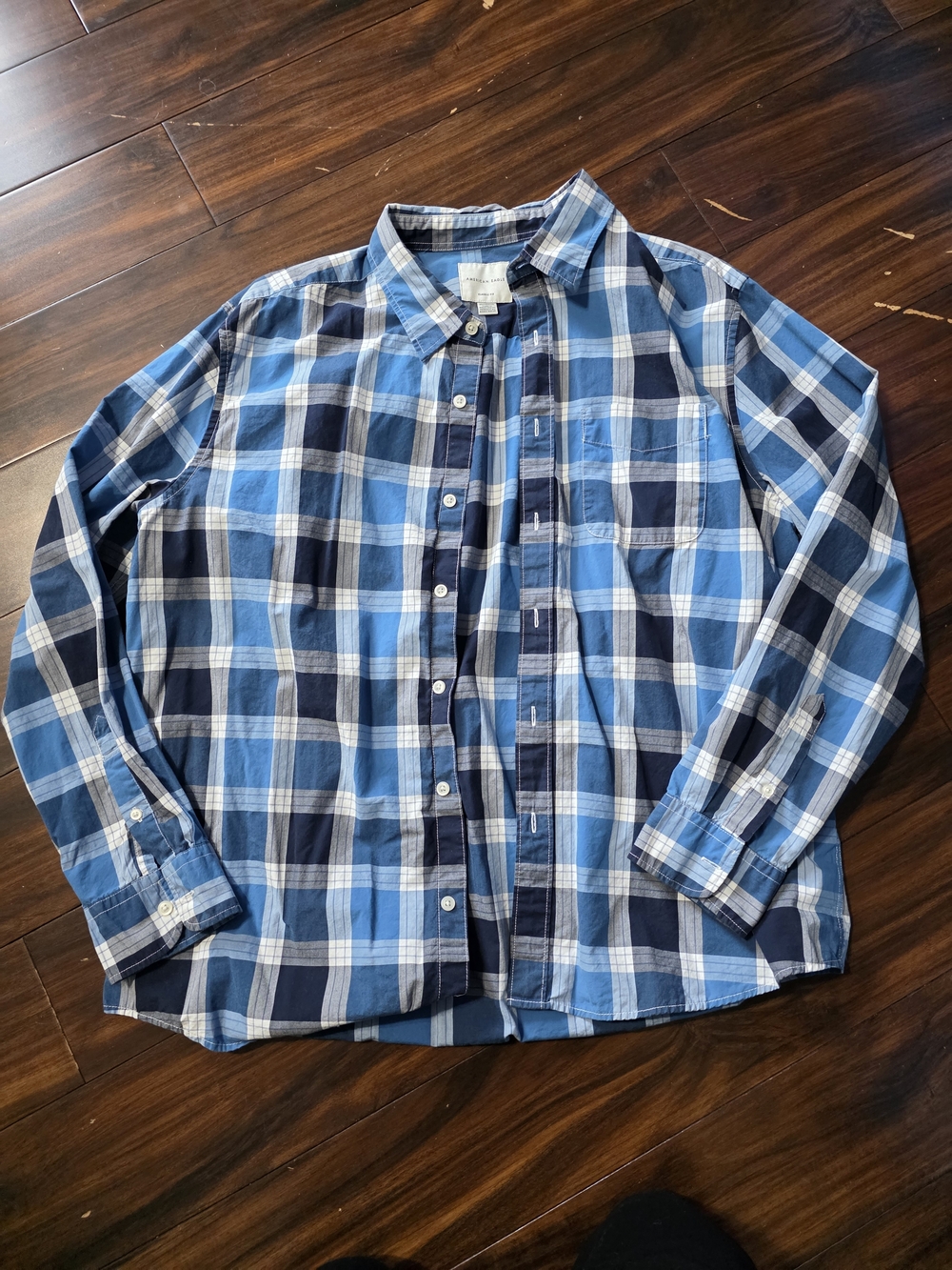 American Eagle Outfitters Blue Plaid Button-Down Shirt